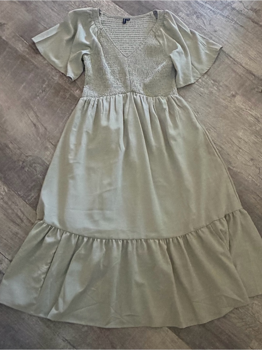 Sage Green Smocked Bodice Dress